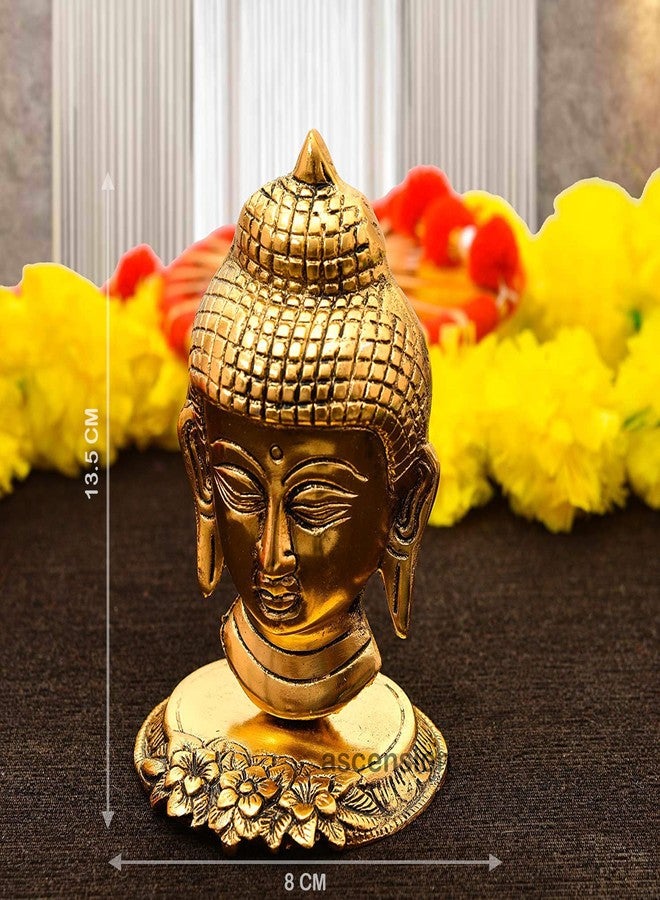 أسينشين تمثال رأس بوذا الذهبي المزخرف من المعدن المؤكسد من أسينشن، مع قاعدة بتصميم زهور، مناسب لتزيين المنزل، وهدية مثالية لعيد ديوالي، وقطعة فنية رائعة، وهدية مميزة للمنزل أو المكتب. - Image 2